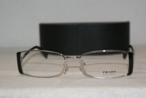 Brand New Prada Silver & Black Eyeglasses: Mod. VPR 61N (2BB-1O1) 53-17 & Case