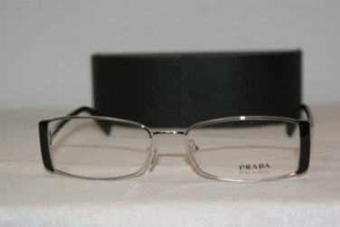 New Prada 61N Silver & Black Eyeglasses: Mod. VPR 61N (2BB-1O1) 53-17 & Case