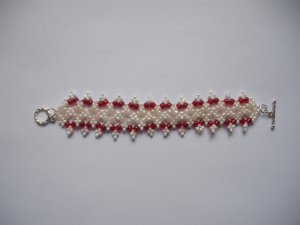 Handmade White / Red Seed Beads Bracelet, Beaded Bracelet