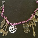 Pink Wicca Pagan Steampunk Chainmaille Jewelry Charm Bracelet