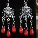 Sunburst Earrings with Blood Red Drops Twilight New Dawn Steampunk Pagan Mystic