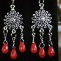 Sunburst Earrings with Blood Red Drops Twilight New Dawn Steampunk Pagan Mystic