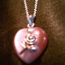 Silver Rose on Rose Heart Cats Eye Necklace on 925 Sterling Silver Chain
