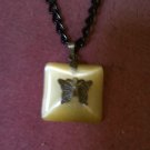 Butterfly on Sea Grass Green Cats Eye on Gunmetal Black Chain
