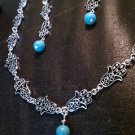 Genuine Turquoise & Fancy Heart Linked Tibetan Silver Necklace and Earring Set