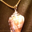 Beautiful Natural Shell Pendant w/ Hand Painted Gold Trim on 18KGP Chain