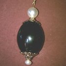 Black Ceramic and Pearl Pendant on 18KGP Chain