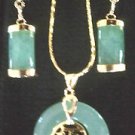 Green Jade and 18K Gold Plated Necklace and Earrings Set