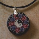 Hand Painted Polynesian Motif Ying Yang Necklace On Leather Cord