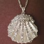 Pretty Glitzy Clear Crystal Shell Pendant on Silver Chain