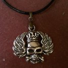 Skull Pendant on Genuine Leather Necklace Biker Steampunk Goth