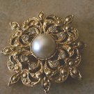 Vintage Estate 18K GP and pearl Brooch