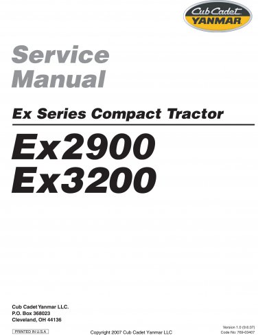 Cub Cadet Yanmar Service Manual Model EX2900 & EX3200