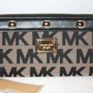 New Authentic MICHAEL KORS Black Signature MK Jacquard DELANCY Zip Around Wallet Retail $188
