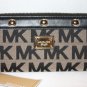 New Authentic MICHAEL KORS Black Signature MK Jacquard DELANCY Zip Around Wallet Retail $188