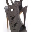 New! Gorgeous Grey Faux Leather Cut Out Detail High Heels
