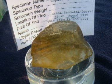 Libyan Desert Glass Meteorite Tektite impact specimen( 280 crt)dimples Dark Gem