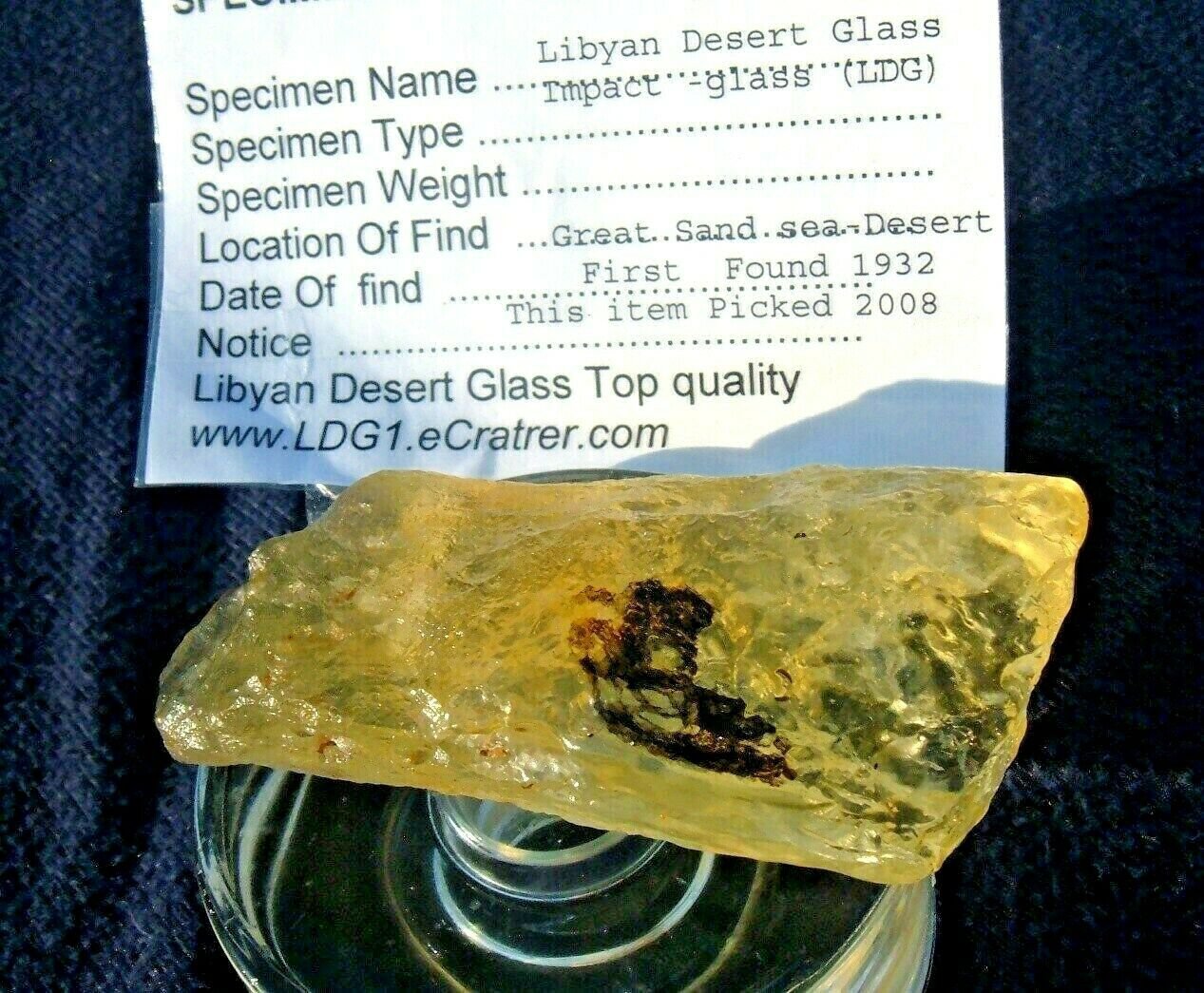 Libyan Desert Glass Meteorite Tektite Impact Specimen 275 Crt Gem Dark   612b1ca220462 287423b 