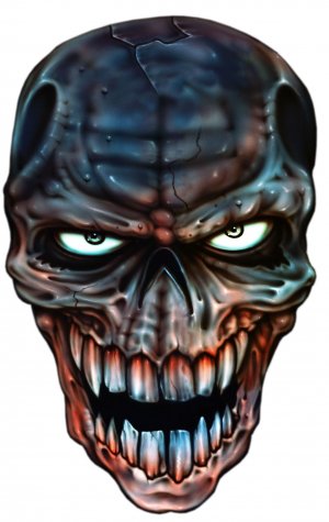 6" printed airbrushed  design skull with evil eyes vinyl decal sticker for any smooth surface.