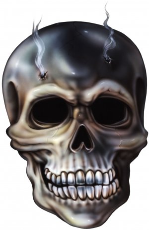 6" printed airbrushed  design skull with bullet holes vinyl decal sticker for any smooth surface.