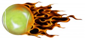 6" printed airbrushed  design flaming tennis ball vinyl decal sticker for any smooth surface.