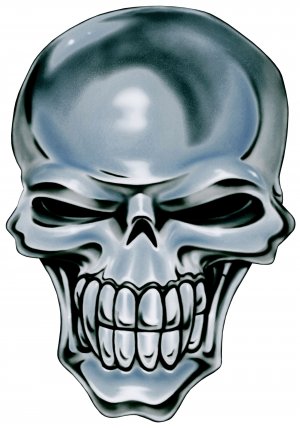 6" printed airbrushed  design chrome skull vinyl decal sticker for any smooth surface.