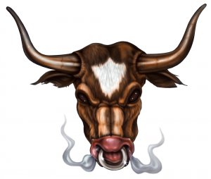 6" printed airbrushed  design bull vinyl decal sticker for any smooth surface.