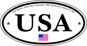 6" printed Military patrotic oval USA white background vinyl decal sticker for any smooth surface.