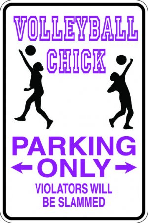 9"x12" SPT40 VOLLEYBALL CHICK Aluminum Novelty Parking sign for indoor or outdoor use.