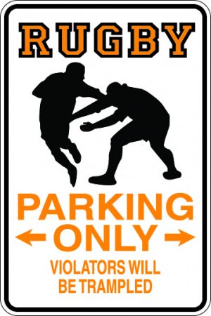 9"x12" SPT42 RUGBY PARKING ONLY Aluminum Novelty Parking sign for indoor or outdoor use.