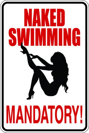 9"x12" MISC41  Naked swimming Aluminum Novelty Parking sign for indoor or outdoor use.