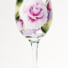 Hand Painted Wine Glass - Pink and White Rose Design - Set of Two