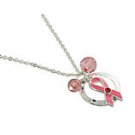 16" Silvertone Pink Ribbon Charm Necklace