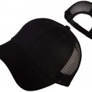 6 Panel Blk Cotton Front Mesh Trucker Hat