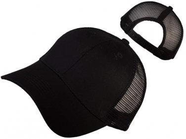 6 Panel Blk Cotton Front Mesh Trucker Hat
