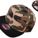Flat Bill Blank/Plain Snapback Hats w/ Green Underbill (Two Tone, Green Camo/Black)