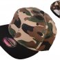 Flat Bill Blank/Plain Snapback Hats w/ Green Underbill (Two Tone, Green Camo/Black)