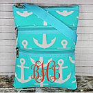 Aqua with White Anchors Crossbody Bag