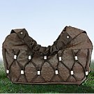 Brown Ostrich Leather Lattice Design Shoulder Bag