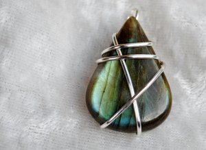 Wire wrapped Labradorite Teardrop Pendant