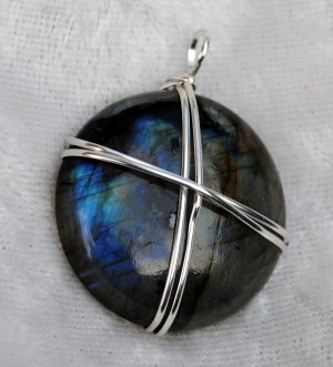 Wire wrapped Labradorite Disc Pendant