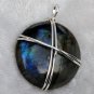 Wire wrapped Labradorite Disc Pendant