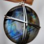 Wire wrapped Labradorite Disc Pendant