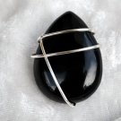 Wire wrapped Jet Teardrop Pendant