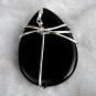 Wire wrapped Jet Teardrop Pendant