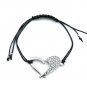RHINESTONE BLACK CORD HEART BRACELET