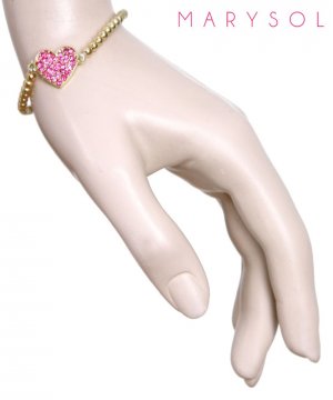 RHINESTONE HEART PEARL BRACELET