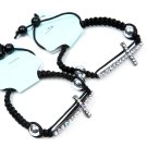 BLACK CROSS WITH RHINESTONE WEAVED CORD BRACELET