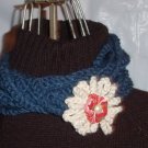 Handmade Infinity scarf/ necklace in Denim blues with cream flower with r