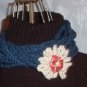 Handmade Infinity scarf/ necklace in Denim blues with cream flower with r